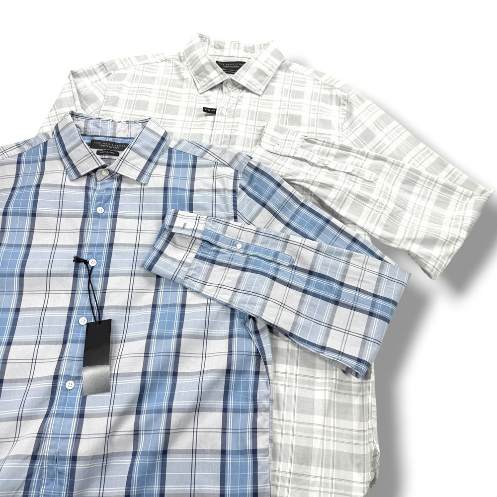 NWT The Men's Store Bloomingdales Plaid Stretch Fabric Button Down Shirt Bundle‎